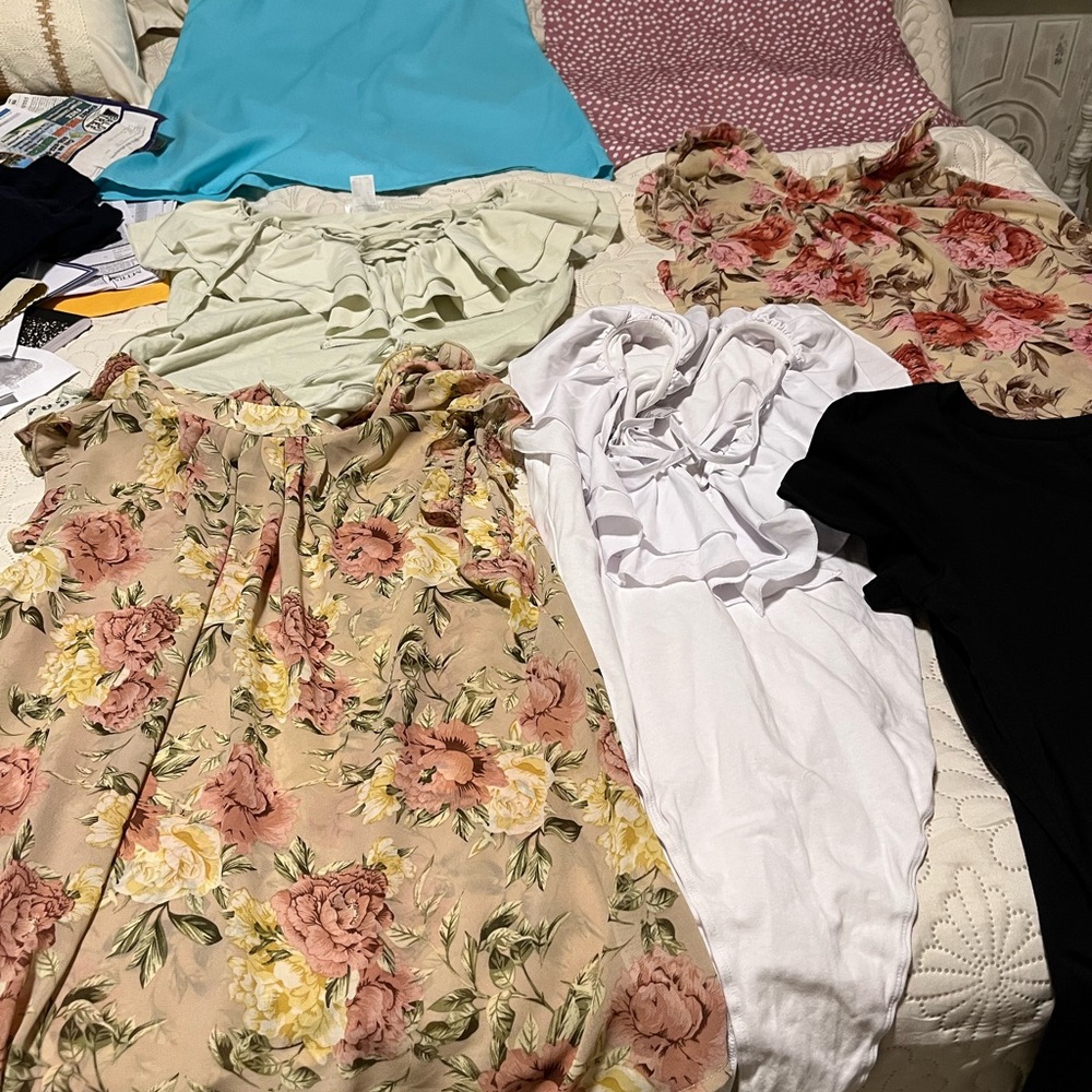 Floral Ruffled Women’s Top - Cream/Pink and Dresses
